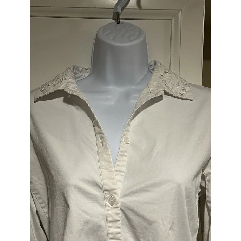 Kate Spade New York Poplin Cutwork Shirt White Button Down Eyelet Sleeve Size 8